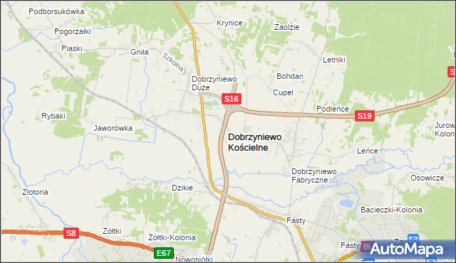 mapa Dobrzyniewo Kościelne, Dobrzyniewo Kościelne na mapie Targeo