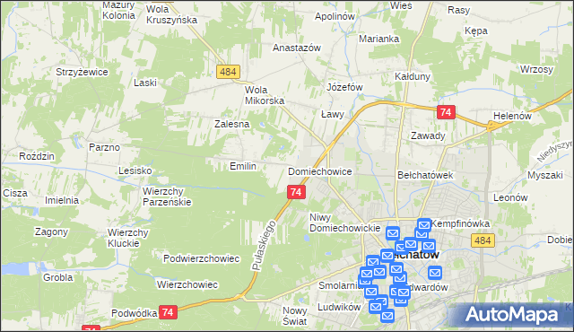 mapa Domiechowice, Domiechowice na mapie Targeo