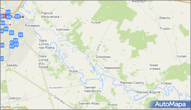 mapa Drozdowo gmina Piątnica, Drozdowo gmina Piątnica na mapie Targeo