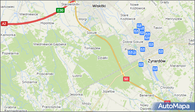 mapa Działki gmina Wiskitki, Działki gmina Wiskitki na mapie Targeo