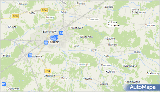 mapa Dzięcioły gmina Tłuszcz, Dzięcioły gmina Tłuszcz na mapie Targeo