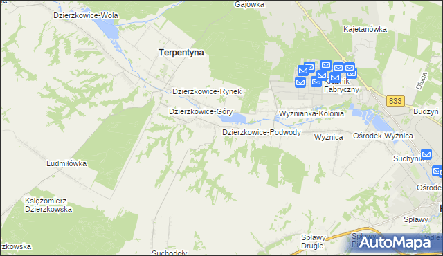 mapa Dzierzkowice-Podwody, Dzierzkowice-Podwody na mapie Targeo