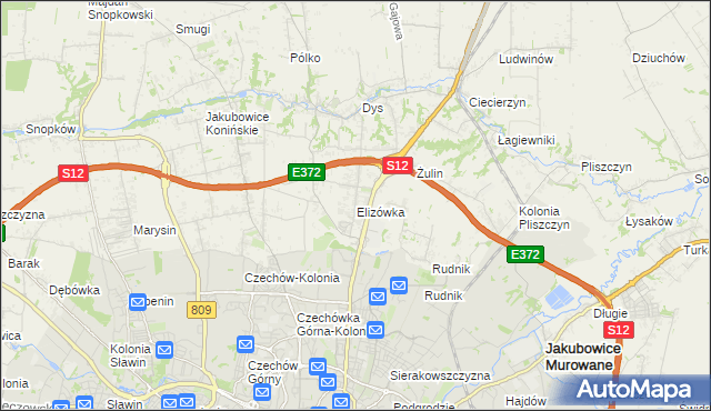 mapa Elizówka gmina Niemce, Elizówka gmina Niemce na mapie Targeo