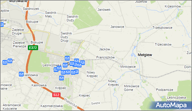 mapa Franciszków gmina Mełgiew, Franciszków gmina Mełgiew na mapie Targeo