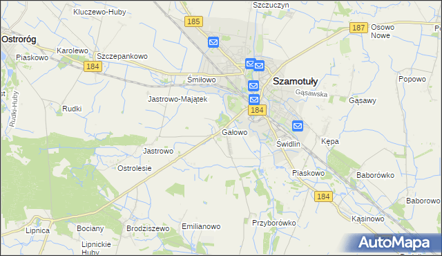 mapa Gałowo gmina Szamotuły, Gałowo gmina Szamotuły na mapie Targeo