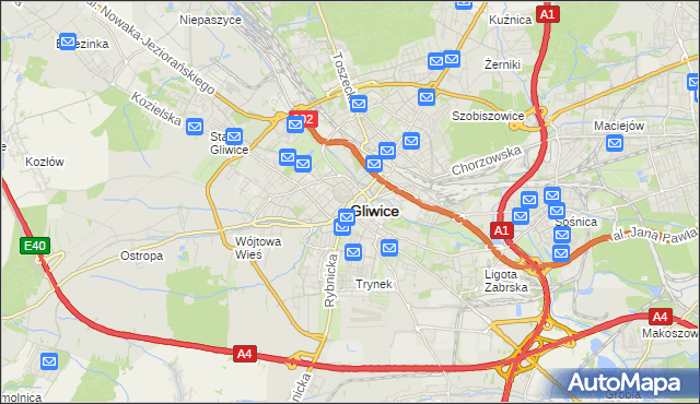 mapa Gliwic, Gliwice na mapie Targeo
