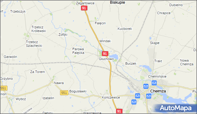 mapa Głuchowo gmina Chełmża, Głuchowo gmina Chełmża na mapie Targeo