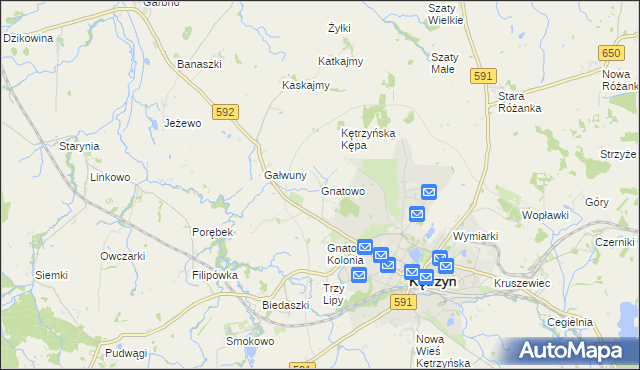 mapa Gnatowo gmina Kętrzyn, Gnatowo gmina Kętrzyn na mapie Targeo