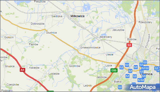 mapa Gniewomirowice, Gniewomirowice na mapie Targeo