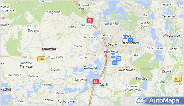 mapa Góra gmina Miedźna, Góra gmina Miedźna na mapie Targeo