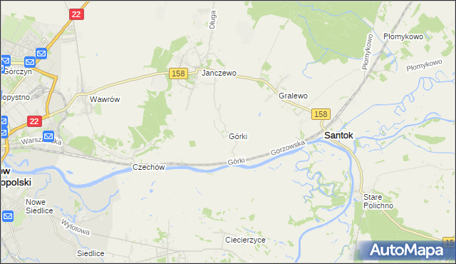 mapa Górki gmina Santok, Górki gmina Santok na mapie Targeo