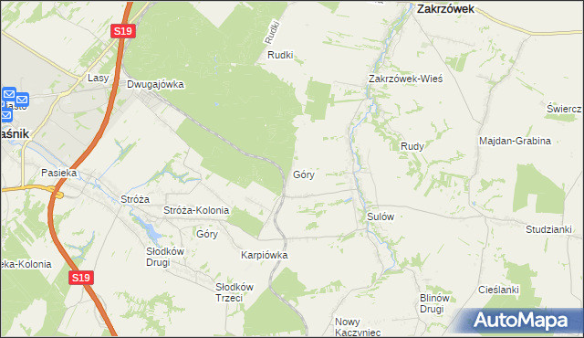 mapa Góry gmina Zakrzówek, Góry gmina Zakrzówek na mapie Targeo