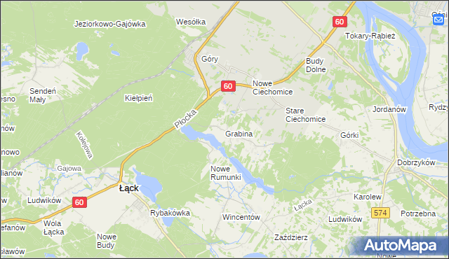 mapa Grabina gmina Łąck, Grabina gmina Łąck na mapie Targeo