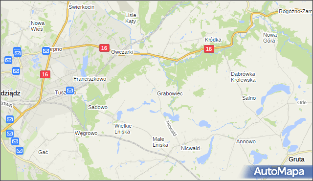 mapa Grabowiec gmina Grudziądz, Grabowiec gmina Grudziądz na mapie Targeo