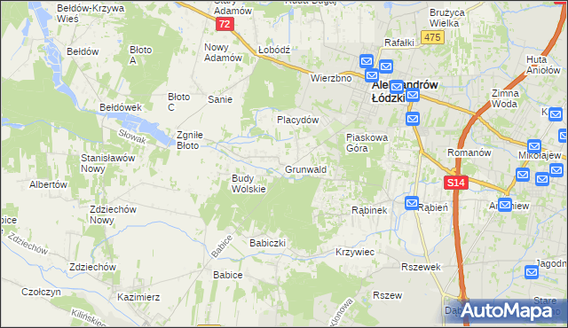 mapa Grunwald gmina Aleksandrów Łódzki, Grunwald gmina Aleksandrów Łódzki na mapie Targeo