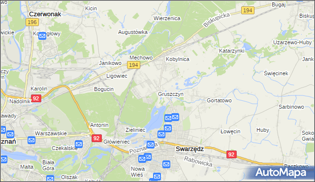 mapa Gruszczyn gmina Swarzędz, Gruszczyn gmina Swarzędz na mapie Targeo