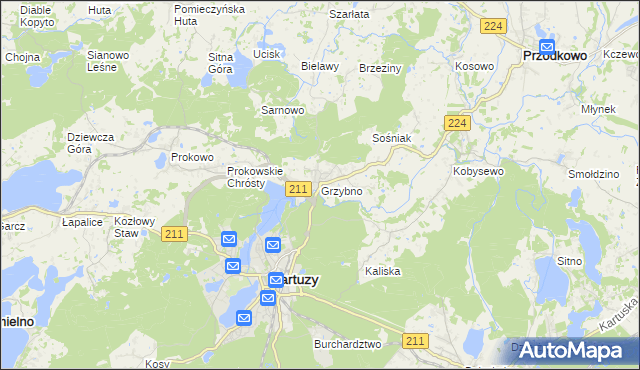 mapa Grzybno gmina Kartuzy, Grzybno gmina Kartuzy na mapie Targeo