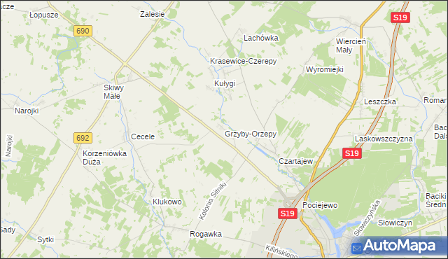 mapa Grzyby-Orzepy, Grzyby-Orzepy na mapie Targeo