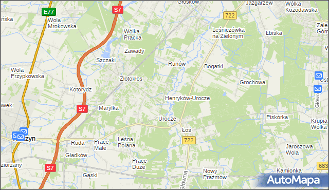 mapa Henryków-Urocze, Henryków-Urocze na mapie Targeo