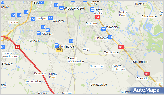 mapa Iwiny gmina Siechnice, Iwiny gmina Siechnice na mapie Targeo
