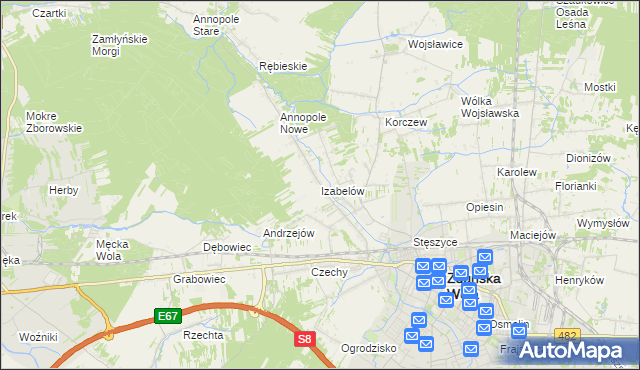 mapa Izabelów gmina Zduńska Wola, Izabelów gmina Zduńska Wola na mapie Targeo