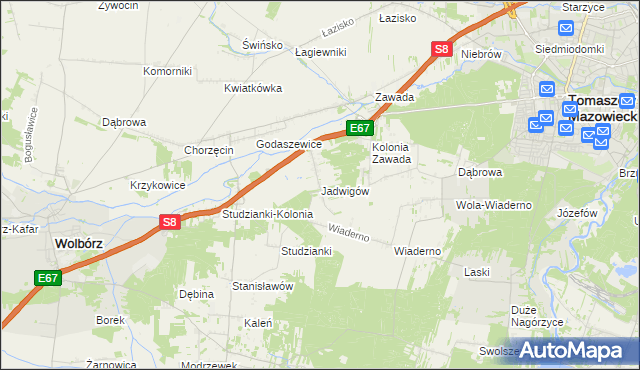 mapa Jadwigów gmina Tomaszów Mazowiecki, Jadwigów gmina Tomaszów Mazowiecki na mapie Targeo