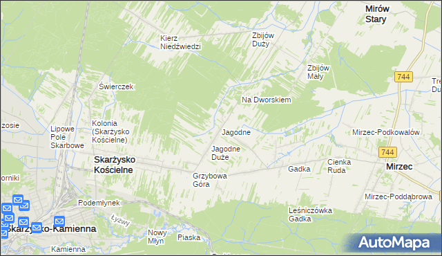 mapa Jagodne gmina Mirzec, Jagodne gmina Mirzec na mapie Targeo