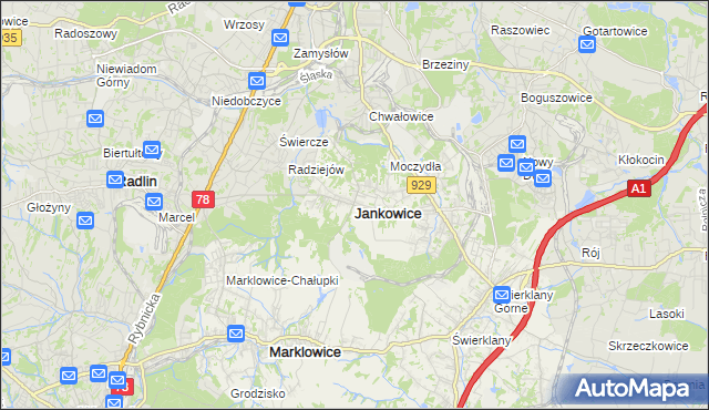 mapa Jankowice gmina Świerklany, Jankowice gmina Świerklany na mapie Targeo