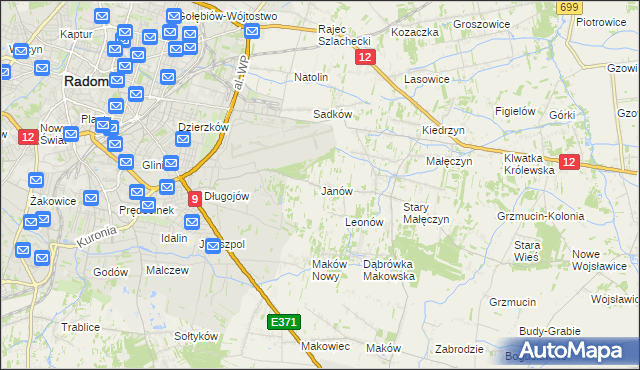 mapa Janów gmina Skaryszew, Janów gmina Skaryszew na mapie Targeo