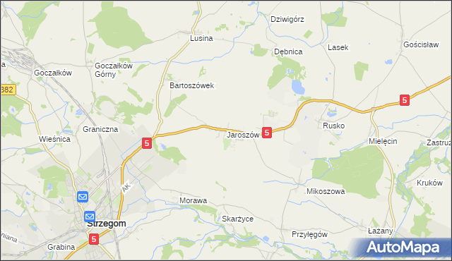 mapa Jaroszów gmina Strzegom, Jaroszów gmina Strzegom na mapie Targeo