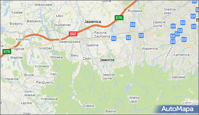 mapa Jaworze powiat bielski, Jaworze powiat bielski na mapie Targeo