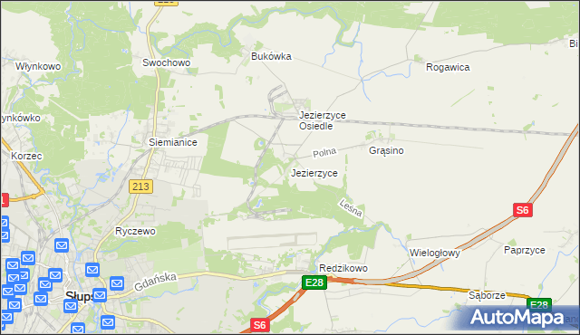 mapa Jezierzyce gmina Słupsk, Jezierzyce gmina Słupsk na mapie Targeo