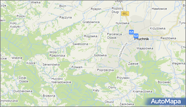 mapa Jodłówka gmina Pruchnik, Jodłówka gmina Pruchnik na mapie Targeo