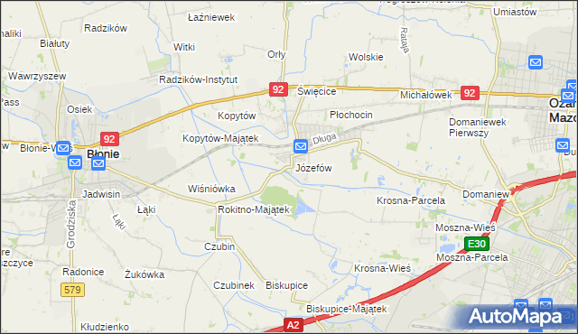 mapa Józefów gmina Ożarów Mazowiecki, Józefów gmina Ożarów Mazowiecki na mapie Targeo