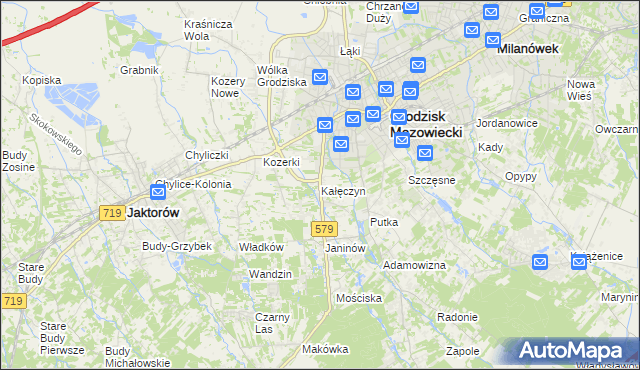 mapa Kałęczyn gmina Grodzisk Mazowiecki, Kałęczyn gmina Grodzisk Mazowiecki na mapie Targeo