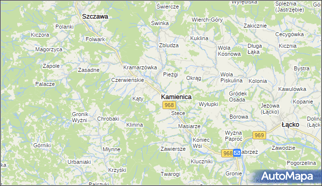 mapa Kamienica powiat limanowski, Kamienica powiat limanowski na mapie Targeo