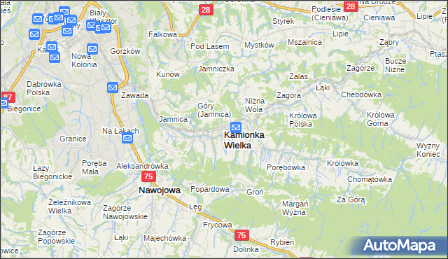 mapa Kamionka Wielka, Kamionka Wielka na mapie Targeo