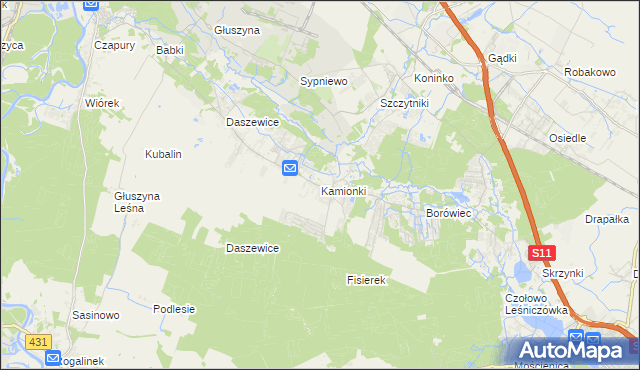 mapa Kamionki gmina Kórnik, Kamionki gmina Kórnik na mapie Targeo