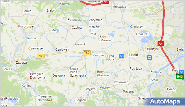 mapa Kaszów gmina Liszki, Kaszów gmina Liszki na mapie Targeo