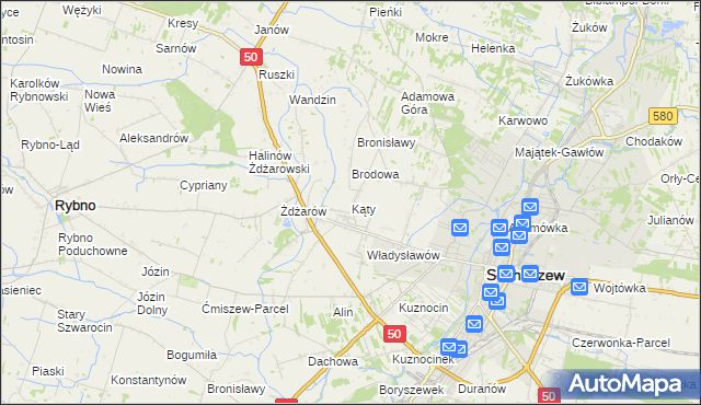 mapa Kąty gmina Sochaczew, Kąty gmina Sochaczew na mapie Targeo