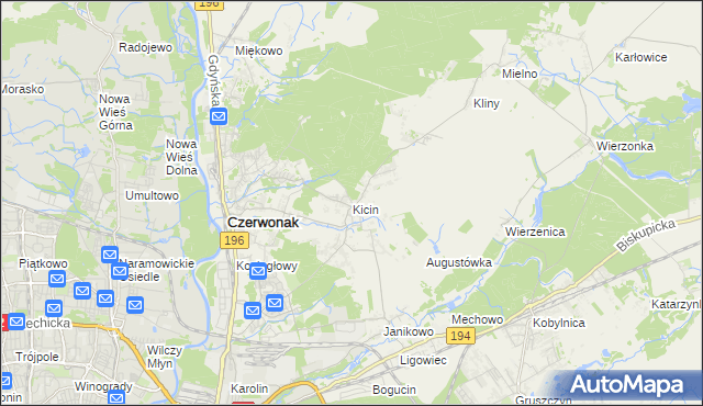 mapa Kicin gmina Czerwonak, Kicin gmina Czerwonak na mapie Targeo