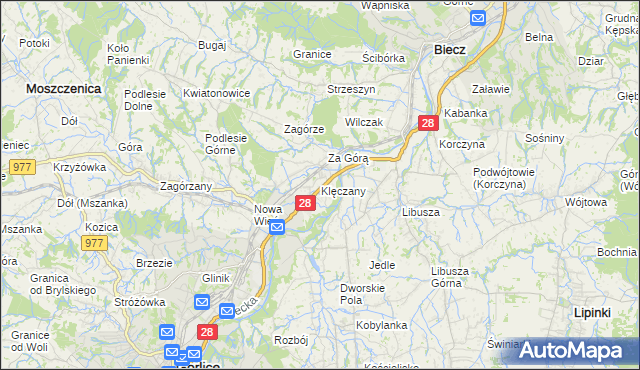 mapa Klęczany gmina Gorlice, Klęczany gmina Gorlice na mapie Targeo