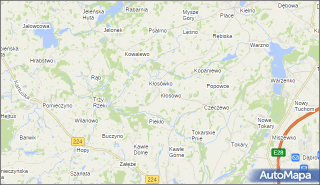 mapa Kłosowo gmina Przodkowo, Kłosowo gmina Przodkowo na mapie Targeo