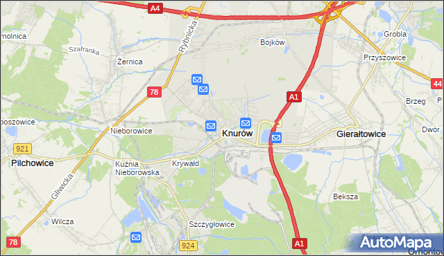 mapa Knurów powiat gliwicki, Knurów powiat gliwicki na mapie Targeo