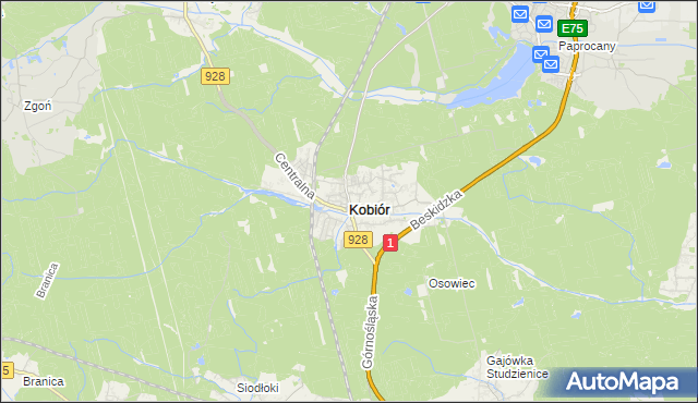 mapa Kobiór, Kobiór na mapie Targeo