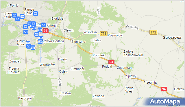 mapa Kogutek gmina Olkusz, Kogutek gmina Olkusz na mapie Targeo