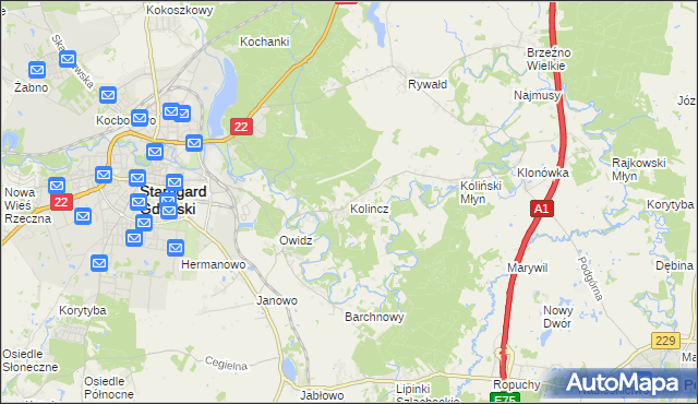 mapa Kolincz, Kolincz na mapie Targeo