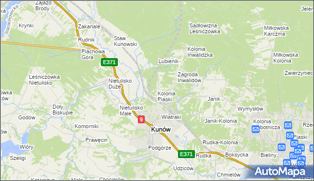mapa Kolonia Piaski gmina Kunów, Kolonia Piaski gmina Kunów na mapie Targeo