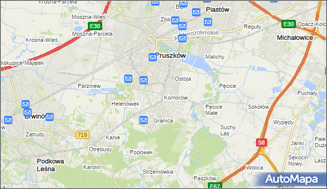 mapa Komorów gmina Michałowice, Komorów gmina Michałowice na mapie Targeo