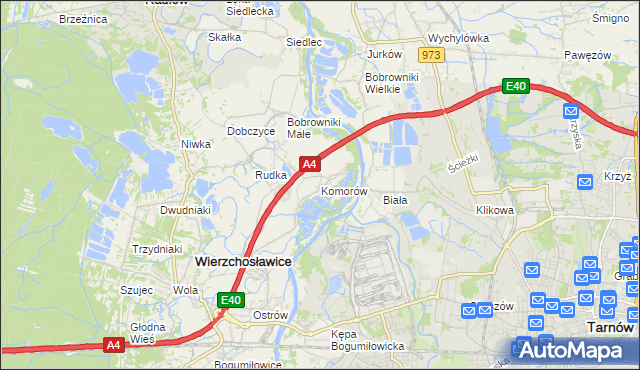 mapa Komorów gmina Wierzchosławice, Komorów gmina Wierzchosławice na mapie Targeo